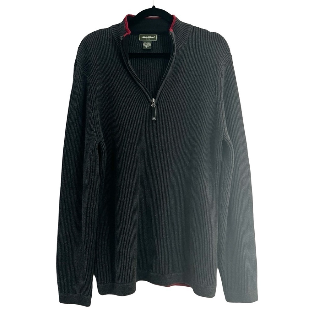 EDDIE BAUER Men's Ribbed Collared Half Zip Sweater Gray Sz LT